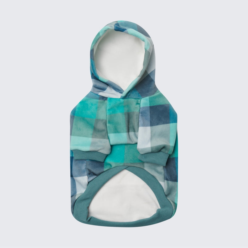 Velvet Dog Hoodie - Turquoise Checkered