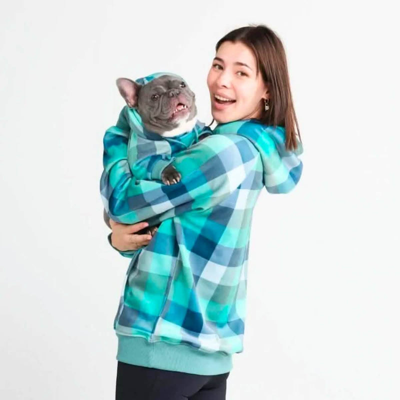 Velvet Dog Hoodie - Turquoise Checkered