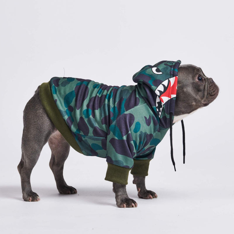 Shark Monster Dog Hoodie - Green Camo